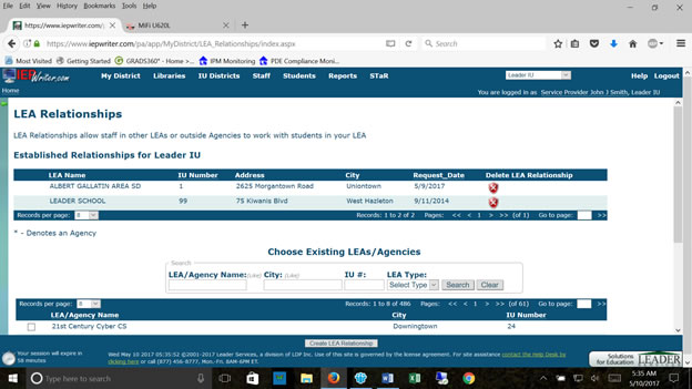 LEA Relationship Screenshot