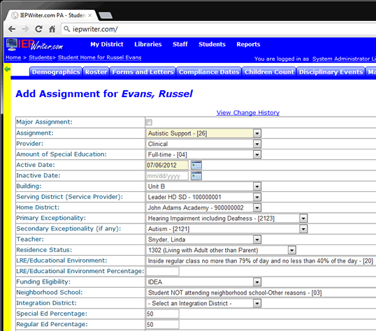 Children Count - Add Assignment (partial view)