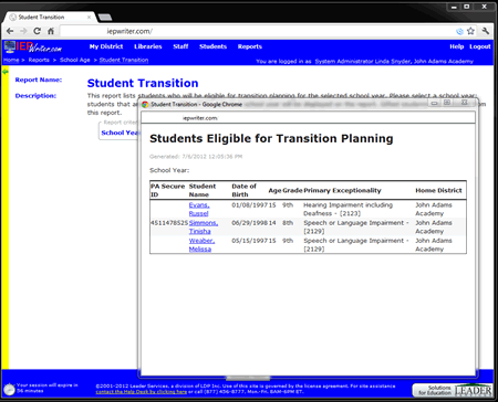 Reports menu
