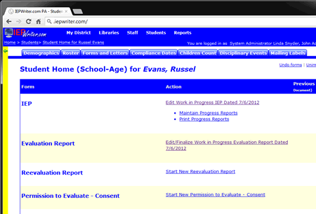 Student home screen (partial view)