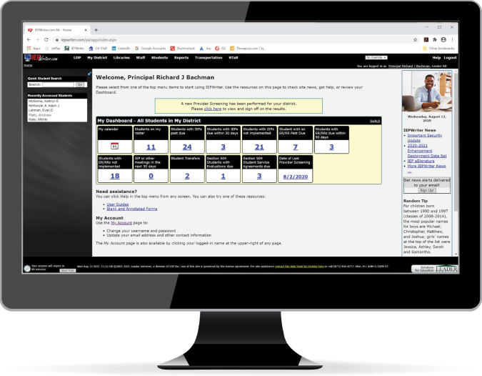 Image of a computer displaying the IEPWriter software.